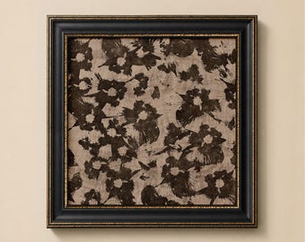 Monochrome Floral Pattern Print, Black and Beige Botanical Wall Art, Abstract Flower Design