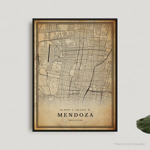 Impresión de mapa antiguo de Mendoza, póster de mapa retro de Mendoza, mapa de estilo antiguo, Argentina, arte de pared de oficina, regalo de cumpleaños de inauguración de la casa / VW405+