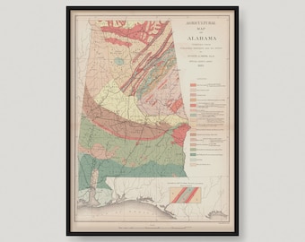 1882 Agricultural Map Of Alabama, Historical Map of Alabama, Antique map of Alabama, Old Map of Alabama, Vintage Alabama Map | MP265