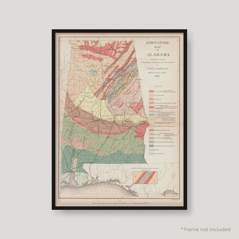 1882 Agricultural Map Of Alabama, Historical Map of Alabama, Antique map of Alabama, Old Map of Alabama, Vintage Alabama Map | MP265 image 1