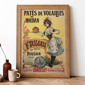 Poster vintage Pates De Volailles, stampa retrò di cibo francese, stampa antica di cibo francese, poster vintage di cibo e bevande / FD81