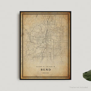 Impression de carte vintage Bend, affiche de carte rétro Bend, carte de Style ancien, Oregon, art mural bureau, cadeau d'anniversaire de pendaison de crémaillère | VU398