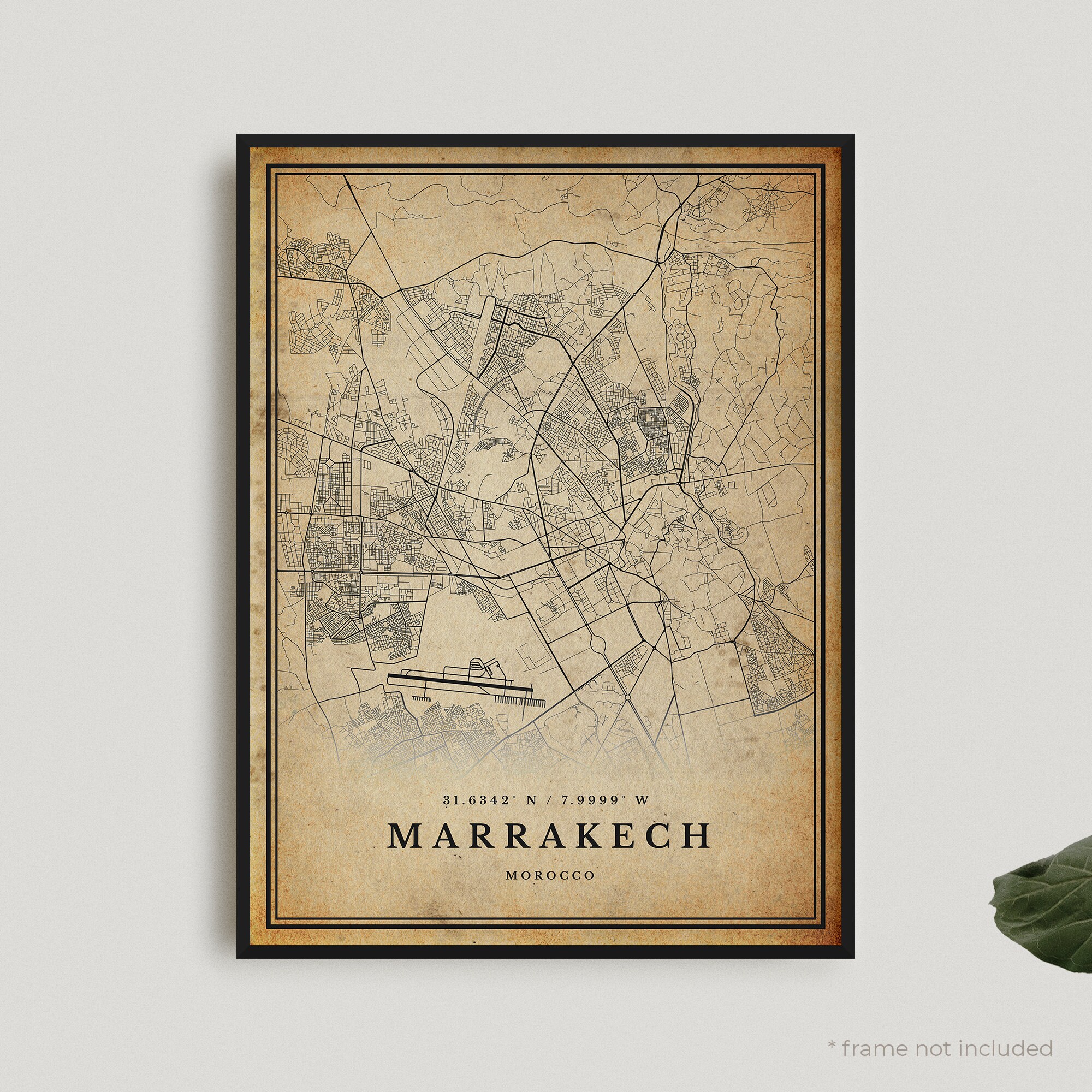 Marrakesch Vintage Karte Print, Marrakesch Retro Karte Poster, Karte im antiken Stil, Marokko, Büro Wand Kunst, Housewarming Geburtstagsgeschenk | VW264