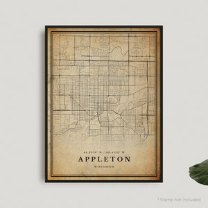 Appleton Vintage Map Print, Appleton Retro Map Poster, Antique Style Map, Wisconsin, Office Wall Art, Housewarming Birthday Gift | VU456