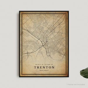 Impression de carte vintage de Trenton, affiche de carte rétro de Trenton, carte de Style ancien, New Jersey, art mural de bureau, cadeau d'anniversaire de pendaison de crémaillère | VU374