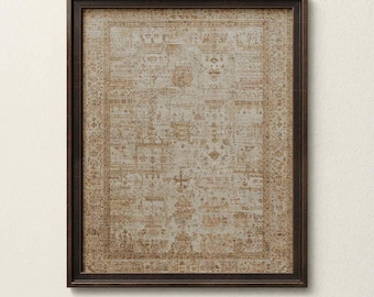 Vintage Rug Wall Art, Neutral Textile Pattern Print, Faded Ornamental Art