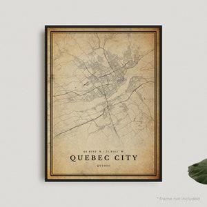 Impressão de mapa vintage da cidade de Quebec, pôster de mapa retrô da cidade de Quebec, mapa de estilo antigo, Quebec, arte de parede de escritório, presente de aniversário de inauguração de casa | VW08