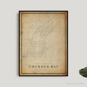 Thunder Bay Vintage Karte Drucken, Thunder Bay Retro Karte Poster, Antique Style Map, Ontario, Büro Wand Kunst, Housewarming Geburtstagsgeschenk | VW33