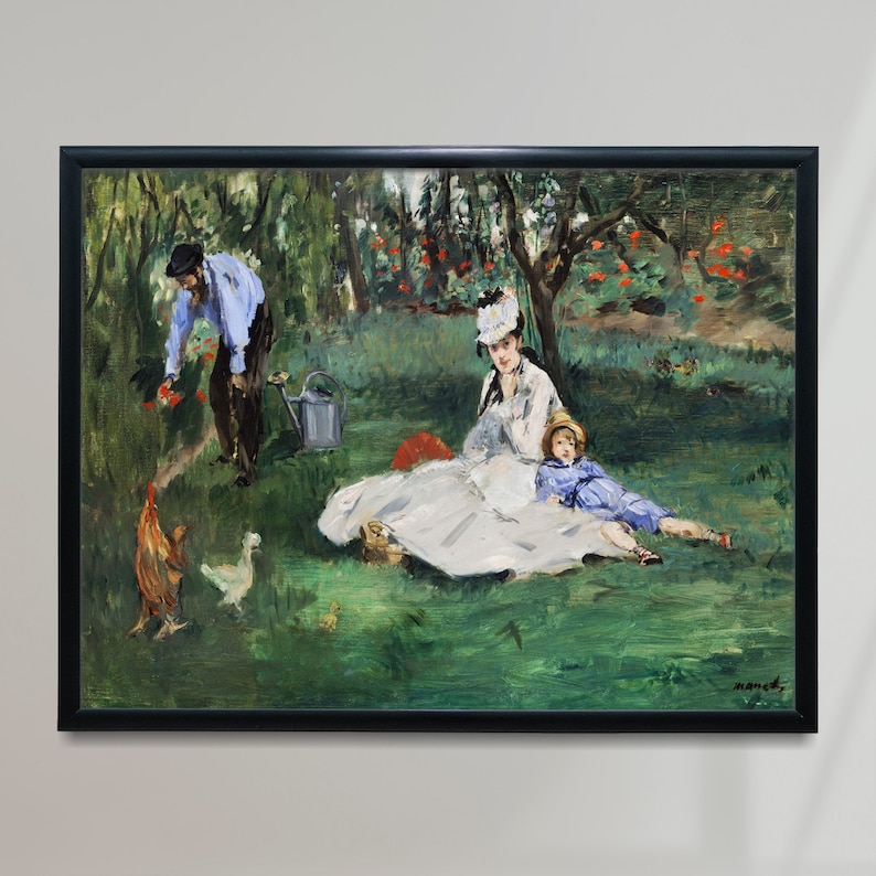 Édouard Manet Painting, The Monet Family in Their Garden at Argenteuil 1874 Painting, Poster, Fine Art Reproductions AR82 image 1