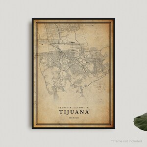Impresión de mapa antiguo de Tijuana, póster de mapa retro de Tijuana, mapa de estilo antiguo, México, arte de pared de oficina, regalo de cumpleaños de inauguración de la casa / VW213