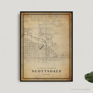 Impression de carte vintage de Scottsdale, affiche de carte rétro de Scottsdale, carte de Style ancien, Arizona, art mural de bureau, cadeau d'anniversaire de pendaison de crémaillère | VU95