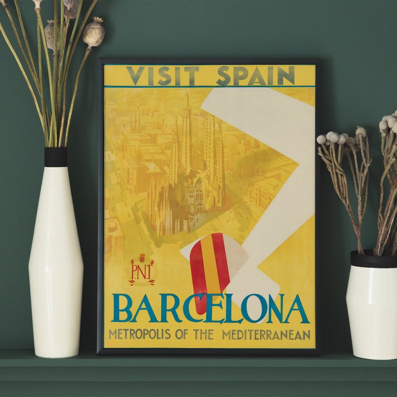 Barcelona Vintage Poster, Barcelona Retro Print, Vintage Spanish Travel Poster | TR342 image 3
