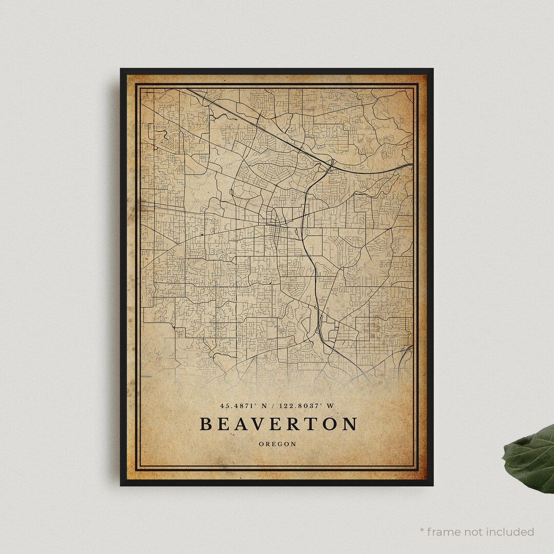 Beaverton Vintage Map Print, Beaverton Retro Map Poster, Antique Style