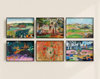 Set of 6 Paul Gauguin Paintings, Paul Gauguin Prints, Impressionist Art, Synthetist Art, Symbolist Art, French Polynesia Art | SE57