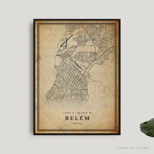 Belém Vintage Karte Print, Belém Retro Karte Poster, Karte im antiken Stil, Brasilien, Büro Wand Kunst, Housewarming Geburtstagsgeschenk | VW200