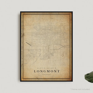 Impression de carte vintage Longmont, affiche de carte rétro Longmont, carte de Style ancien, Colorado, art mural bureau, cadeau d'anniversaire de pendaison de crémaillère | VU344