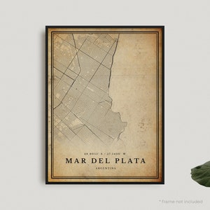 Mar del Plata Vintage Karte Print, Mar del Plata Retro Karte Poster, Landkarte im antiken Stil, Argentinien, Büro, Housewarming Geburtstagsgeschenk | VW464