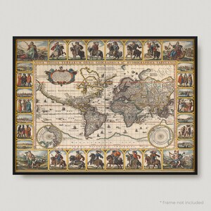 1652 wereldkaart en hydrografische kaart, 17e-eeuwse antieke wereldkaart, oude wereldkaart, zeldzame vintage wereldkaart | MP461