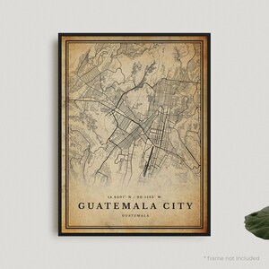 Impresión de mapa antiguo de la ciudad de Guatemala, póster de mapa retro de la ciudad de Guatemala, mapa de estilo antiguo, Guatemala, oficina, regalo de cumpleaños de inauguración de la casa / VW272