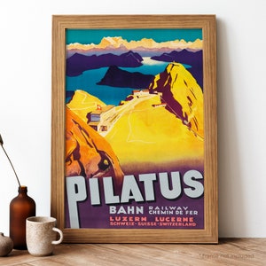 Pilatus Vintage Poster, Pilatus Retro Print, Vintage Swiss Travel Poster | TR305