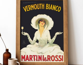 Martini und Rossi Vintage Poster, Wermut Bianco Retro Print, Wermut Bianco Antik Druck, Essen & Trinken Vintage Poster | FD133