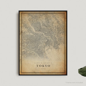 Impresión de mapa antiguo de Tokio, póster de mapa retro de Tokio, mapa de estilo antiguo, Japón, arte de pared de oficina, regalo de cumpleaños de inauguración de la casa / VW101