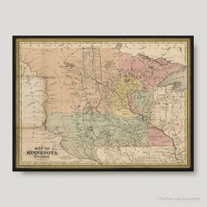 Map Of Minnesota Territority, Historical Map of Minnesota, Antique map of Minnesota, Old Map of Minnesota, Vintage Minnesota Map | MP297