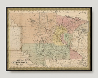 Map Of Minnesota Territority, Historical Map of Minnesota, Antique map of Minnesota, Old Map of Minnesota, Vintage Minnesota Map | MP297