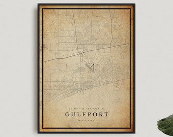 Gulfport Mississippi Vintage Map Print, Antique Style City Poster