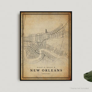 Impresión de mapa antiguo de Nueva Orleans, póster de mapa retro de Nueva Orleans, mapa de estilo antiguo, Luisiana, pared de oficina, regalo de cumpleaños de inauguración de la casa / VU51