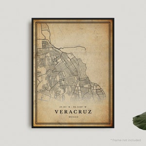 Veracruz Vintage Map Print, Veracruz Retro Map Poster, Antique Style Map, Mexico, Office Wall Art, Housewarming Birthday Gift | VW468