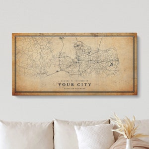 Benutzerdefinierte Vintage Panorama-Karte Leinwand, personalisierte antike Karte Kunst, große alte Karte Druck, horizontale Wandkunst-Dekor, Panorama-Retro-Karte Kunst