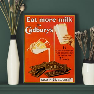 Cadbury vintage Poster, British Food Retro Print, British Food Antique Print, Food &Drink vintage Poster FD182 image 3