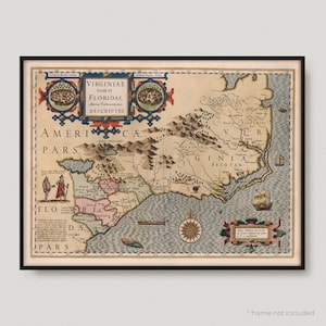1623 Carte des Provinces-Unies, Virginie, ancienne carte de la Virginie, ancienne carte de la Virginie, carte vintage de la Virginie | MP135