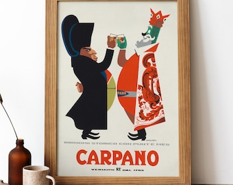 Carpano Vermuth Vintage Poster, Italian Beverage Retro Print, Italian Beverage Antique Print, Food & Drink Vintage Poster | FD37