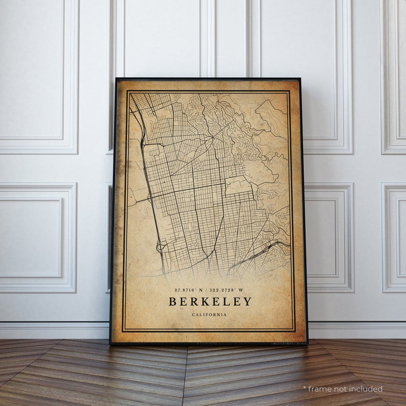 Berkeley Vintage Map Print Berkeley Retro Map Poster Antique Etsy