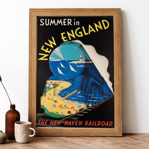 New England Vintage Poster, New England Retro Print, Vintage American Travel Poster | TR97