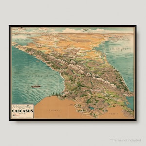 Carte illustrée du Caucase, ancienne carte du Caucase, ancienne carte du Caucase, carte vintage du Caucase | MP127