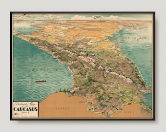 Pictorial Map Of The Caucasus, Antique map of The Caucasus, Old Map of The Caucasus, Vintage The Caucasus Map | MP127
