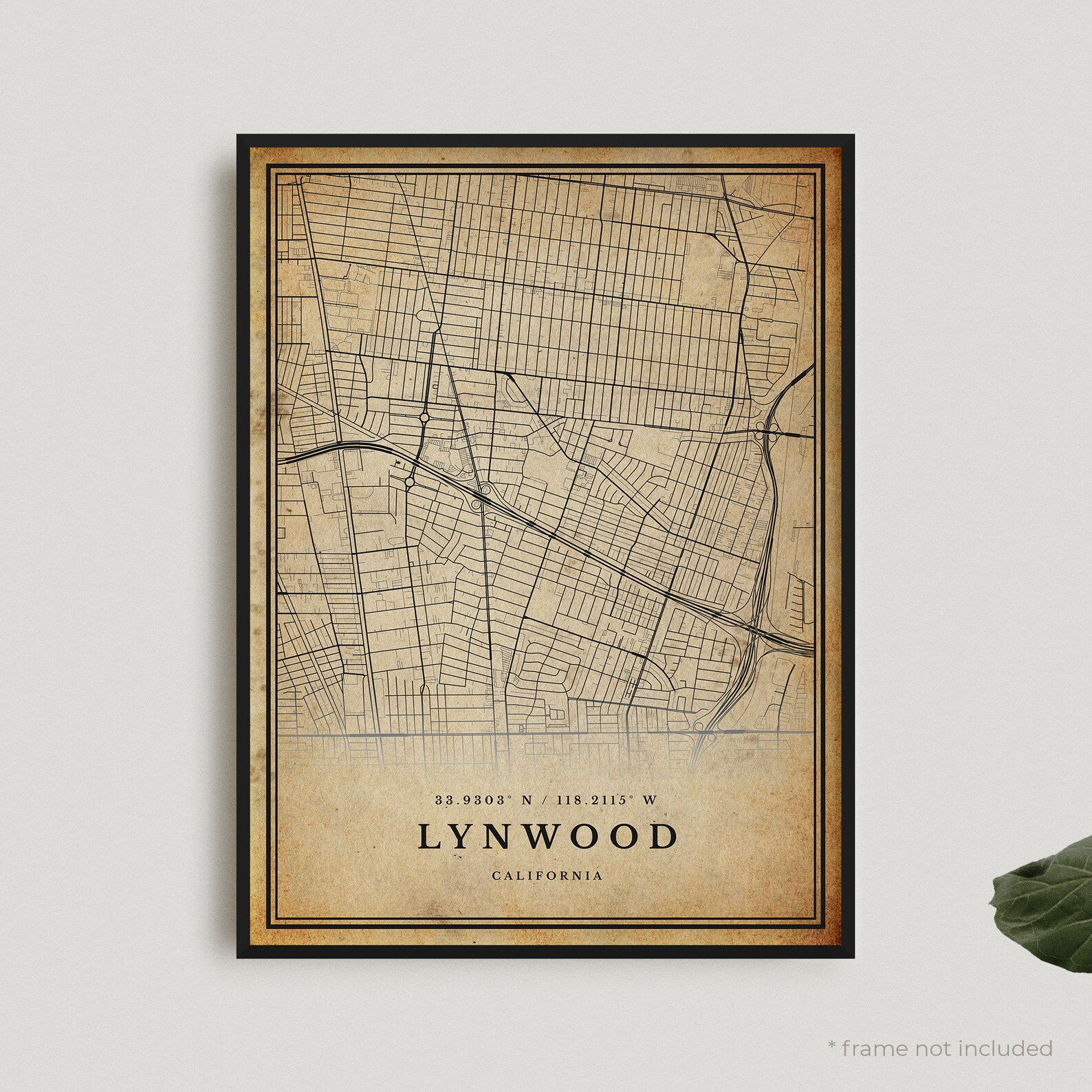 Lynwood Vintage Map Print Lynwood Retro Map Poster Antique Etsy