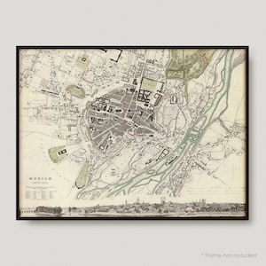 1832 München, Antike Karte von München, Alte Historische Karte von München, München Stadt Plan | MP378