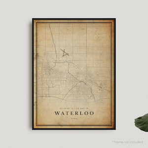 Impression de carte vintage de Waterloo, affiche de carte rétro de Waterloo, carte de Style ancien, Iowa, art mural de bureau, cadeau d'anniversaire de pendaison de crémaillère | VU498