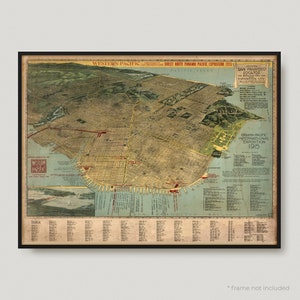 1914 San Francisco Birds Eye Map, Antike Karte von San Francisco, alte Historische Karte von San Francisco, San Francisco Stadtplan | MP212