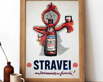 Stravei Vermouth Vintage Poster, Italian Beverage Retro Print, Italian Beverage Antique Print, Food & Drink Vintage Poster | FD90