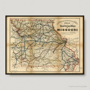 Mapa ferroviario oficial de la Comisión de Misuri de 1888, mapa histórico de Misuri, mapa antiguo de Misuri, mapa antiguo, mapa vintage / MP299