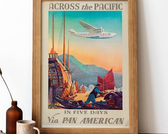 Pacific Ocean Vintage Poster, Pacific Ocean Retro Print, Vintage American Travel Poster | TR171