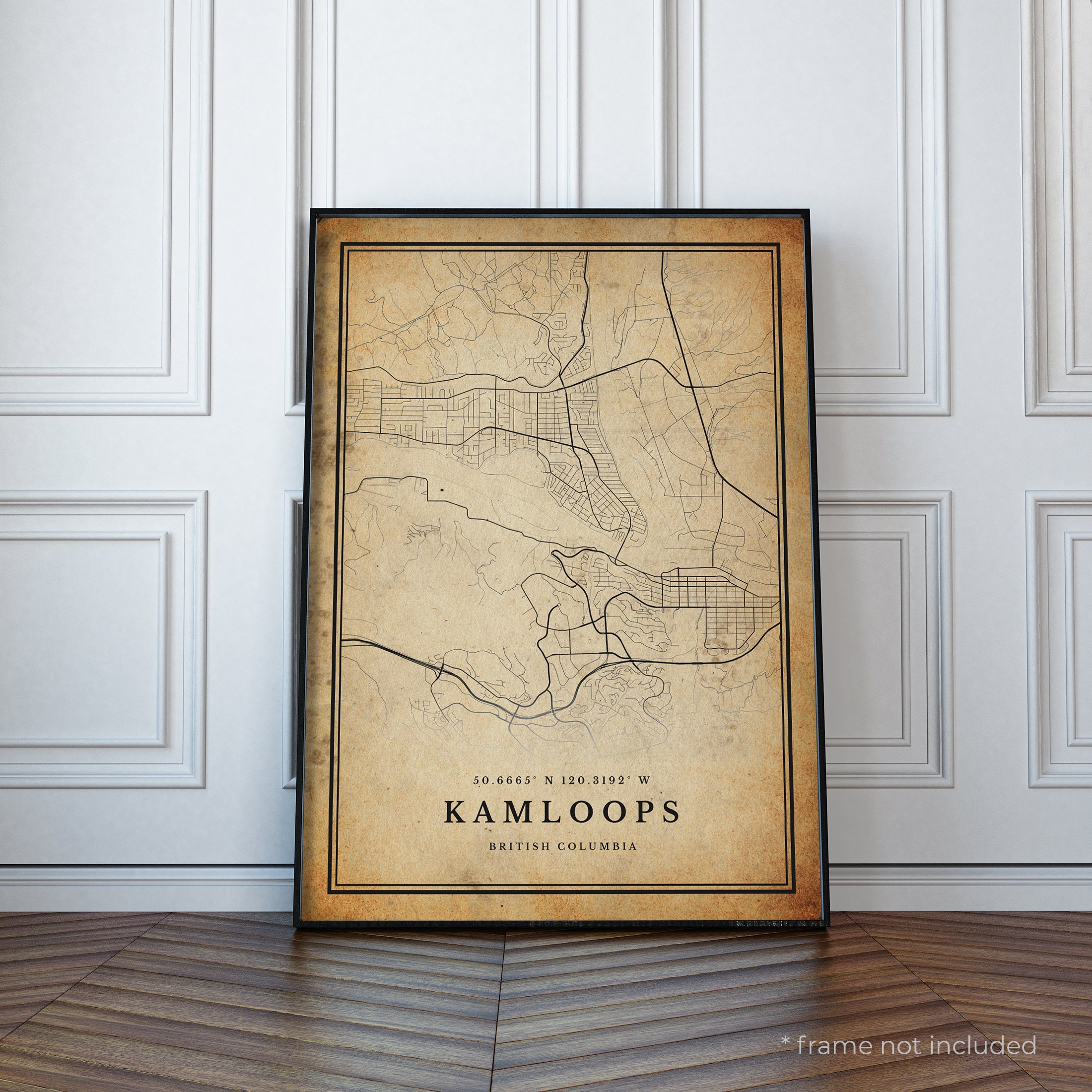 Kamloops Vintage Map Print Kamloops Retro Map Poster Antique Etsy