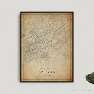 Impresión de mapa antiguo de Saigón, póster de mapa retro de Saigón, mapa de estilo antiguo, Vietnam, arte de pared de oficina, regalo de cumpleaños de inauguración de la casa / VW137