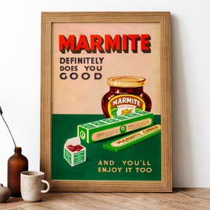 Marmite Yeast Extract Vintage Poster, British Food Retro Print, British Food Antique Print, Food & Drink Vintage Poster | FD71