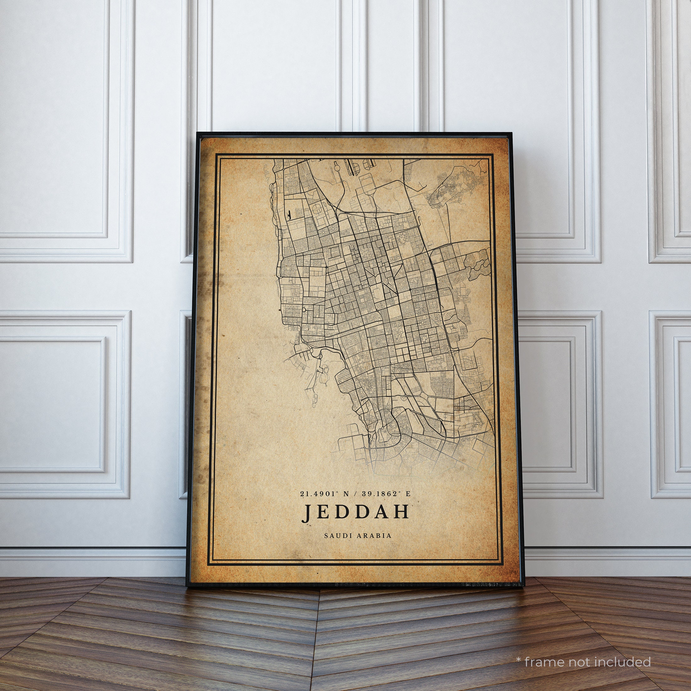 Jeddah Vintage Map Print Jeddah Retro Map Poster Antique Etsy